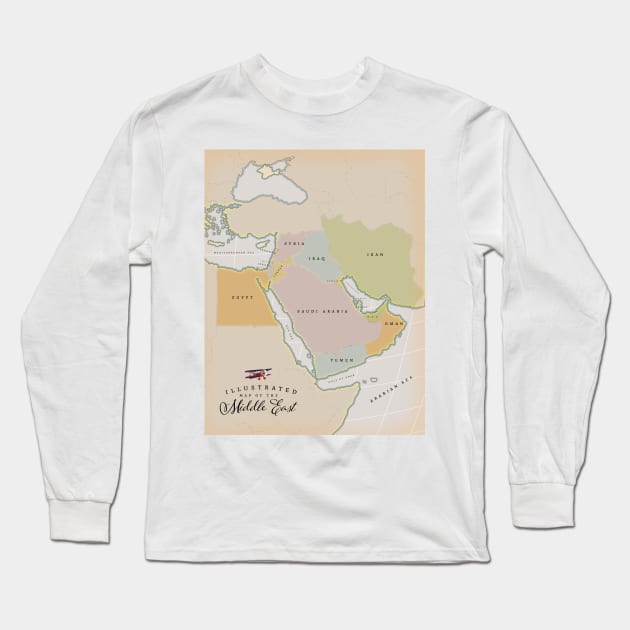 Illustrated map of the Middle East Long Sleeve T-Shirt by nickemporium1